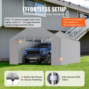 carport replacement canopy cover side wall 13 x 20 ft, garage tent shelter tarp heavy duty waterproof & uv protected, easy installation with ball bungees,grey (top and frame not included)