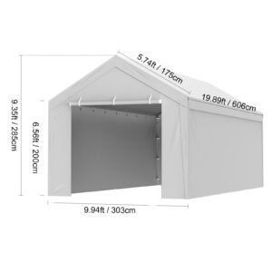 carport replacement canopy cover top + side wall 10 x 20 ft, garage tent shelter tarp heavy duty waterproof & uv protected, easy installation with ball bungees,grey (frame not included)