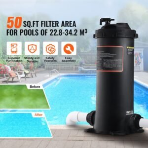 cartridge pool filter, 50sq. ft filter area inground pool filter, above ground swimming pool filtration filter system with upgrade filter &leak proof casing, for hot tubs, spa, inflatable pool