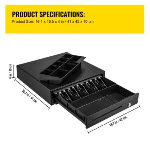 cash register drawer, 16" 12 v, for pos system with 5 bill 8 coin cash tray, movable coin compartment & 2 keys included, rj11/rj12 cable for supermarket, bar, coffee shop, restaurant (usd only)
