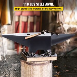 cast iron anvil, 105 lbs single horn anvil with large countertop and stable base, high hardness rugged round horn anvil blacksmith, for bending, shaping