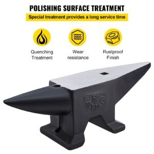 cast iron anvil, 105 lbs single horn anvil with large countertop and stable base, high hardness rugged round horn anvil blacksmith, for bending, shaping
