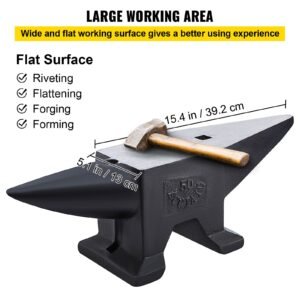 cast iron anvil, 105 lbs single horn anvil with large countertop and stable base, high hardness rugged round horn anvil blacksmith, for bending, shaping