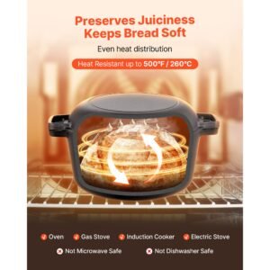cast iron dutch oven, 2 in 1 pre seasoned pot with skillet lid, 5qt cookware pan with proofing basket, bread baking accessories, bread oven compatible 500fahrenheit