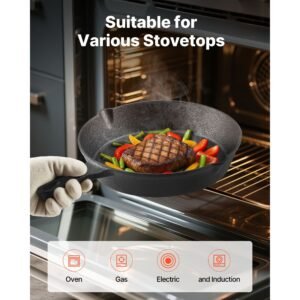 cast iron skillet, 3 piece frying pan set (6, 8, 10 in), heavy duty skillets with heat resistant handle, pre seasoned chef's pan, kitchen cookware, for oven, gas, electrical, induction, black