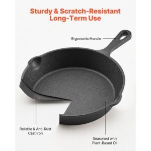 cast iron skillet, 4 piece frying pan set (6, 8, 10, 12 in), skillets with heat resistant silicone handle, pre seasoned chef's pan, kitchen cookware, for oven, gas, electrical, induction, black