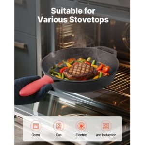 cast iron skillet, 4 piece frying pan set (6, 8, 10, 12 in), skillets with heat resistant silicone handle, pre seasoned chef's pan, kitchen cookware, for oven, gas, electrical, induction, black
