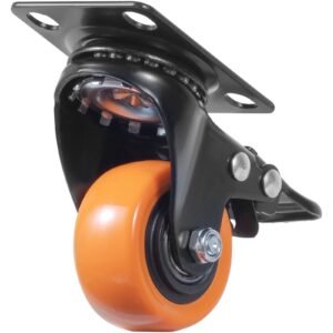 caster wheels, 2 inch swivel plate casters, set of 4, with security dual locking no noise pvc wheels, heavy duty 150 lbs load capacity per caster, non marking wheels for cart furniture workbench