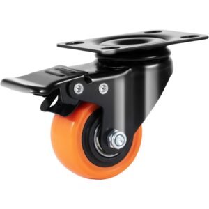 caster wheels, 2 inch swivel plate casters, set of 4, with security dual locking no noise pvc wheels, heavy duty 150 lbs load capacity per caster, non marking wheels for cart furniture workbench