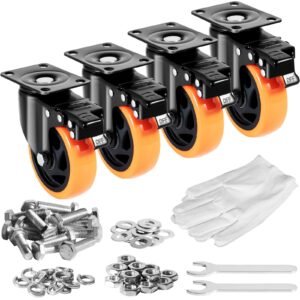 caster wheels, 4 inch swivel plate casters, set of 4, with security a/b locking no noise pvc wheels, heavy duty 350 lbs load capacity per caster, non marking wheels for cart furniture workbench