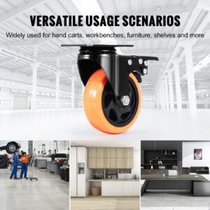 caster wheels, 4 inch swivel plate casters, set of 4, with security a/b locking no noise pvc wheels, heavy duty 350 lbs load capacity per caster, non marking wheels for cart furniture workbench