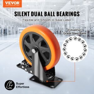 caster wheels, 6 inch swivel plate casters, set of 4, with security a/b locking no noise pvc wheels, heavy duty 700 lbs load capacity per caster, non marking wheels for cart furniture workbench