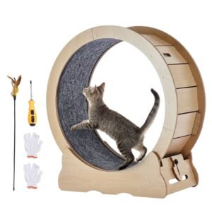 Cat Exercise Wheel, Large Cat Treadmill Wheel for Indoor Cats, 29.5 inch Cat Running Wheel with Detachable Carpet and Cat Teaser for Running/Walking/Training, Suitable for Most Cats
