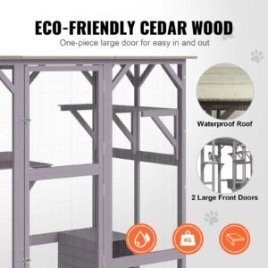 cat house outdoor, 7 tier large catio, cat enclosure with 5 platforms, 2 resting boxes & large front door, 71.2 x 34.6 x 66.5 inch