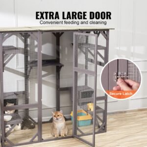 cat house outdoor, 7 tier large catio, cat enclosure with 5 platforms, 2 resting boxes & large front door, 71.2 x 34.6 x 66.5 inch