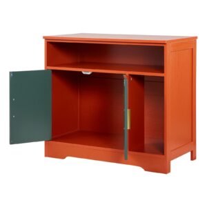 Cat Litter Box Enclosure, 31 in Hidden Litter Box Cabinet with Shelf & Storage, Modern Style Indoor Cat Washroom, Wooden Kitty House Furniture End Table, Fit Most Litterboxes, Red & Green