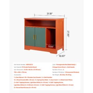 cat litter box enclosure, 31 in hidden litter box cabinet with shelf & storage, modern style indoor cat washroom, wooden kitty house furniture end table, fit most litterboxes, red & green