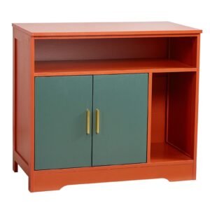 cat litter box enclosure, 31 in hidden litter box cabinet with shelf & storage, modern style indoor cat washroom, wooden kitty house furniture end table, fit most litterboxes, red & green