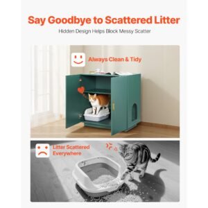 cat litter box enclosure, 31.5 in hidden litter box cabinet, wooden indoor cat washroom with ventilated holes, double door kitty pet house furniture, end side table fit most litterboxes