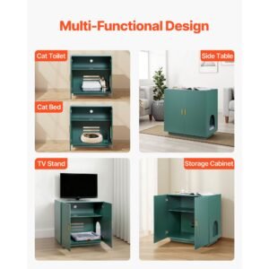 cat litter box enclosure, 31.5 in hidden litter box cabinet, wooden indoor cat washroom with ventilated holes, double door kitty pet house furniture, end side table fit most litterboxes