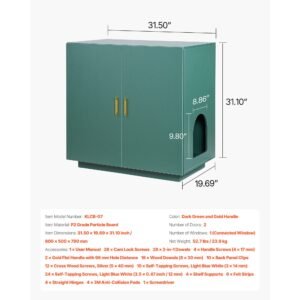 cat litter box enclosure, 31.5 in hidden litter box cabinet, wooden indoor cat washroom with ventilated holes, double door kitty pet house furniture, end side table fit most litterboxes