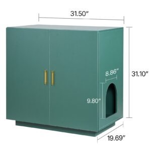 cat litter box enclosure, 31.5 in hidden litter box cabinet, wooden indoor cat washroom with ventilated holes, double door kitty pet house furniture, end side table fit most litterboxes