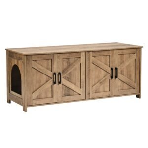 cat litter box enclosure for 2 cats, litter box furniture hidden with double rooms, wooden cat box cabinet fit most of litter box, 47.2"l x 18.5"w x 19.7"h, greige