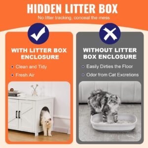 cat litter box enclosure for 2 cats, litter box furniture hidden with double rooms, wooden cat box cabinet fit most of litter box, 47.2"l x 18.5"w x 19.7"h, white