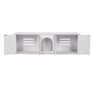 cat litter box enclosure for 2 cats, litter box furniture hidden with double rooms, wooden cat box cabinet fit most of litter box, 57.9"l x 18.3"w x 17.9"h, white