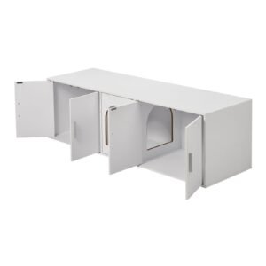cat litter box enclosure for 2 cats, litter box furniture hidden with double rooms, wooden cat box cabinet fit most of litter box, 57.9"l x 18.3"w x 17.9"h, white