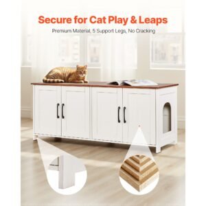 cat litter box enclosure for multi cats, 47.2 in hidden litter box cabinet with 4 doors & 2 entries, indoor cat washroom, wooden kitty house furniture, fit most litterboxes, brown & white
