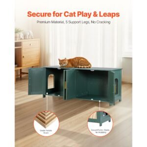 cat litter box enclosure for multi cats, 47.2 in hidden litter box cabinet with 4 rattan doors & 2 entries, indoor cat washroom, wooden kitty house furniture, fit most litterboxes, green