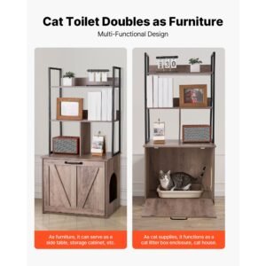 cat litter box enclosure furniture, 23.6 in hidden litter box cabinet with storage shelves, modern style, waterproof cat washroom side table cat house, fit most of litterbox, for living room