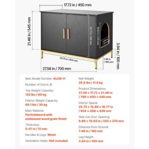 cat litter box enclosure furniture, 27.6 in hidden litter box cabinet with metal legs & handle, modern style cat washroom house end table, fit most of litterbox, for bedroom living room