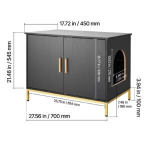 cat litter box enclosure furniture, 27.6 in hidden litter box cabinet with metal legs & handle, modern style cat washroom house end table, fit most of litterbox, for bedroom living room