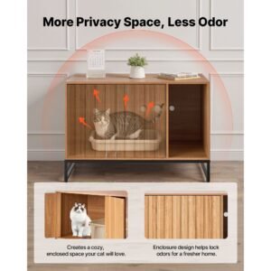 cat litter box enclosure furniture, 31.5 in hidden litter box cabinet with scratch pad & storage, waterproof cat washroom end table cat house, fit most of litterbox, for bedroom living room