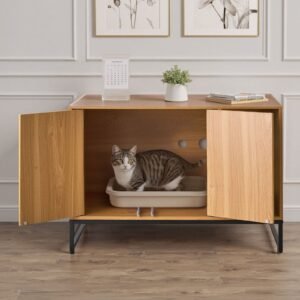 cat litter box enclosure furniture, 31.5 in hidden litter box cabinet with scratch pad & storage, waterproof cat washroom end table cat house, fit most of litterbox, for bedroom living room