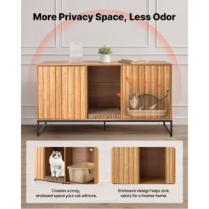 Cat Litter Box Enclosure Furniture, 47.2 in Hidden Litter Box Cabinet with Scratch Pad & Storage, Waterproof Cat Washroom End Table Cat House, Fit Most of Litterbox, for Bedroom Living Room