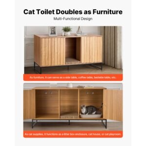 cat litter box enclosure furniture, 47.2 in hidden litter box cabinet with scratch pad & storage, waterproof cat washroom end table cat house, fit most of litterbox, for bedroom living room