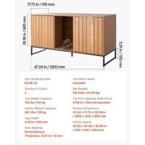 cat litter box enclosure furniture, 47.2 in hidden litter box cabinet with scratch pad & storage, waterproof cat washroom end table cat house, fit most of litterbox, for bedroom living room