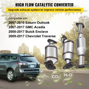 catalytic converter, 3 pcs exhaust pipe stainless steel high flow cat, for chevrolet traverse 09 17 3.6l v6/buick enclave 07 10/gmc acadia 07 17/saturn outlook 3.6l 07 10 (epa compliant)