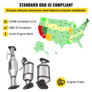 catalytic converter, 3 pcs exhaust pipe stainless steel high flow cat, for chevrolet traverse 09 17 3.6l v6/buick enclave 07 10/gmc acadia 07 17/saturn outlook 3.6l 07 10 (epa compliant)