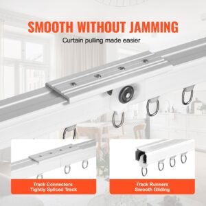 ceiling curtain track set, 11.8 ft/3.6 meter, sliding ceiling track system for curtains, room divider curtain track ceiling/wall mounted for living room bedroom with hooks and hardware, white