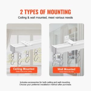 ceiling curtain track set, 17.7 ft/5.4 meter, sliding ceiling track system for curtains, room divider curtain track ceiling/wall mounted for living room bedroom with hooks and hardware, white