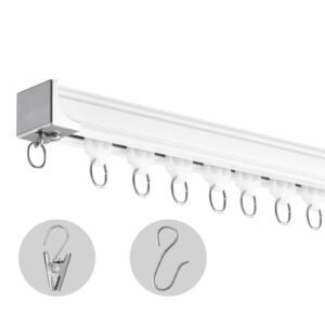Ceiling Curtain Track Set, 17.7 FT/5.4 Meter, Sliding Ceiling Track System for Curtains, Room Divider Curtain Track Ceiling/Wall Mounted for Living Room Bedroom with Hooks and Hardware, White
