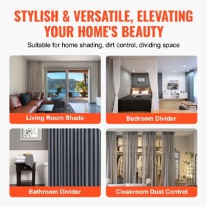 ceiling curtain track set, 17.7 ft/5.4 meter, sliding ceiling track system for curtains, room divider curtain track ceiling/wall mounted for living room bedroom with hooks and hardware, white