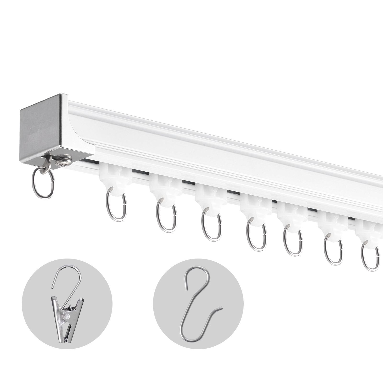ceiling curtain track set, 17.7 ft/5.4 meter, sliding ceiling track system for curtains, room divider curtain track ceiling/wall mounted for living room bedroom with hooks and hardware, white