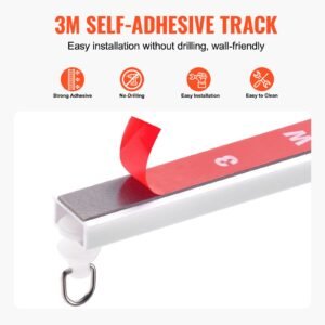 ceiling curtain track set, 9.9 ft/3 meter, self adhesive, no drill ceiling track system for curtains, room divider curtain track ceiling mounted for living room with hooks and hardware, white