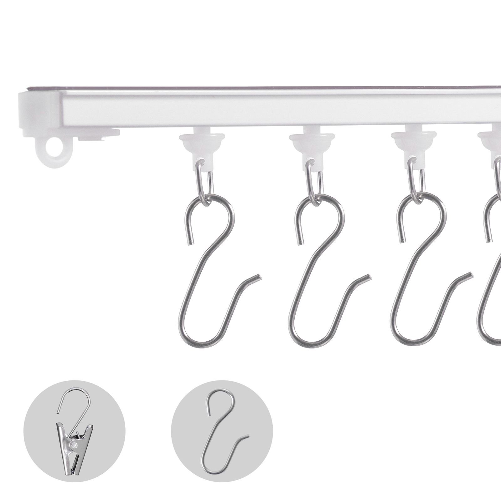 ceiling curtain track set, 9.9 ft/3 meter, self adhesive, no drill ceiling track system for curtains, room divider curtain track ceiling mounted for living room with hooks and hardware, white