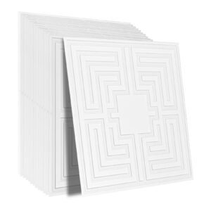 Ceiling Tiles, 12-Pack 24 x 24 in, Drop Ceiling Tiles Premium PVC Sheet, Easy Installation/ Cutting Plastic Glue-up Ceiling Tile, Ceiling Covering for Home/Office Decoration, White Echo Pattern